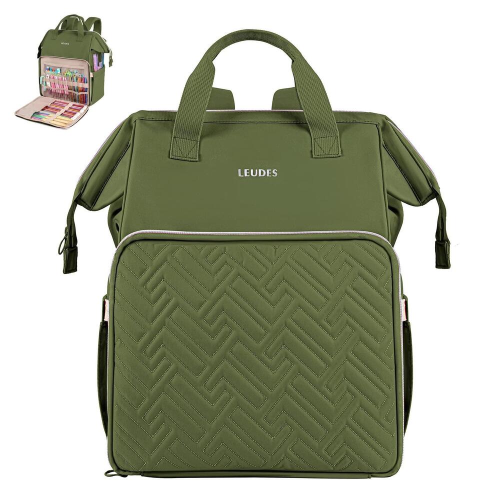 Leudes Knitting Bag Backpack Yarn Storage Organizer Large Bag Tote ARMY GREEN